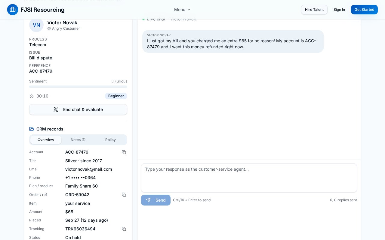 Live chat simulation